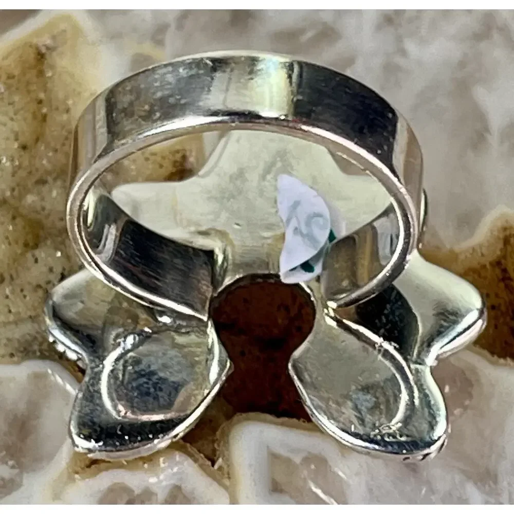 White Buffalo Turquoise Sterling Silver Naja Cluster Statement Ring Adjust Size
